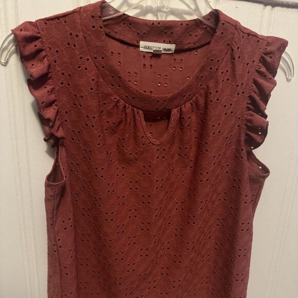 Perception Concept Tops - Mauve Top with Short Ruffled Sleeves by Perception Concept - Size Large